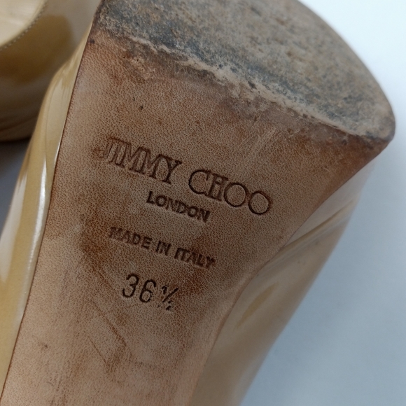 Jimmy Choo Patent Leather Sling Back Peep Toe Heels - Picture 13 of 14